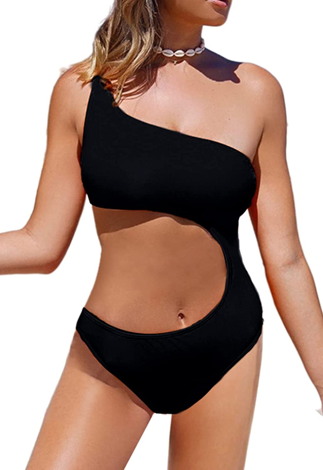 REKITA One Shoulder Swimsuits for Women Tie Waist Cutout One Piece Bikini Apparel & Accessories > Clothing > Swimwear Kylie Max   