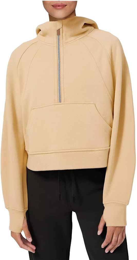LASLULU Womens Hoodies Fleece Lined Collar Pullover 1/2 Zipper Sweatshirts Long Sleeve Crop Tops Sweater Thumb Hole Apparel & Accessories > Clothing > Activewear Kylie Max   