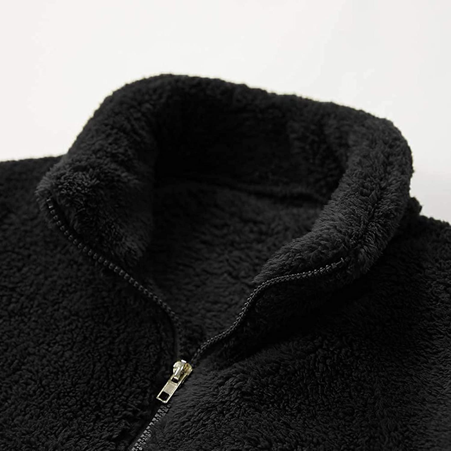 Merthy Mens Fuzzy Sherpa Fleece Jacket Casual Long Sleeve Stand Collar Furry Faux Woolen Cardigan Coat Zipper Teddy Coats Apparel & Accessories > Clothing > Underwear & Socks > Shapewear Merthy   