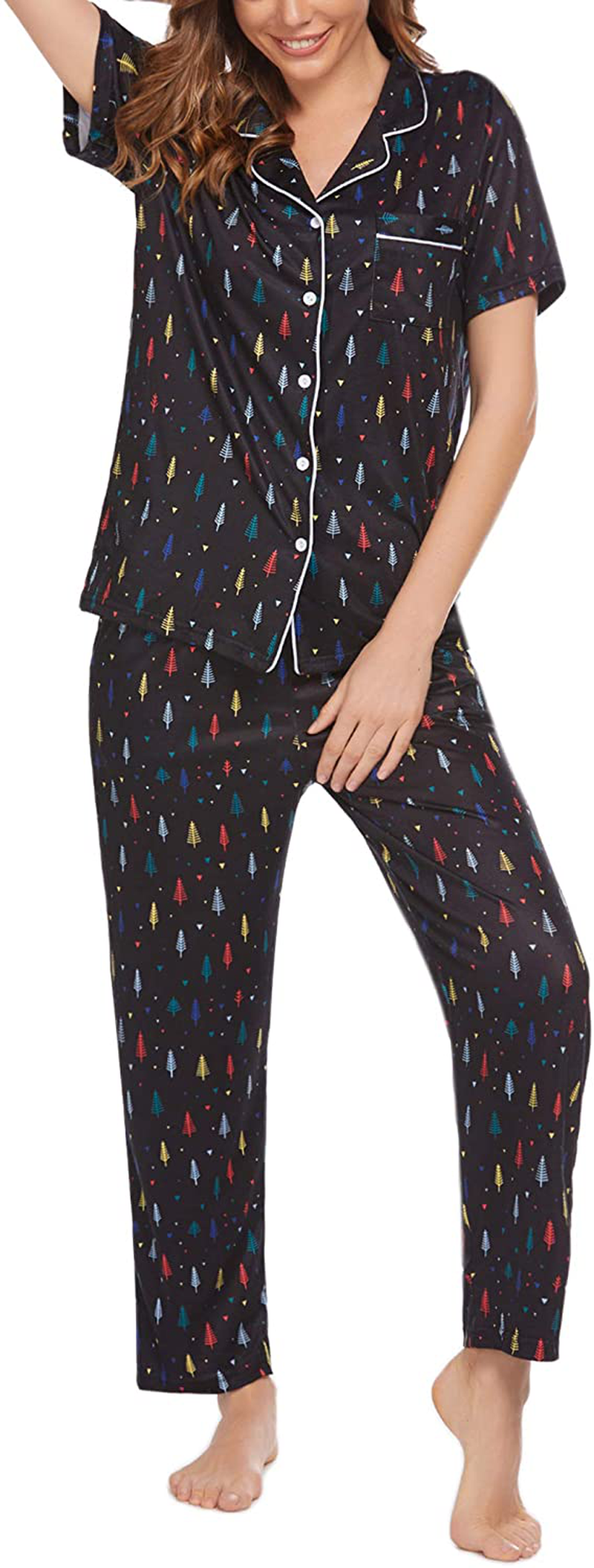 Avidlove Women Pajamas Set Notch Collar Soft Sleepwear Pjs Short Sleeve Button Down Nightwear with Long Pants Apparel & Accessories > Clothing > Sleepwear & Loungewear > Pajamas Avidlove   