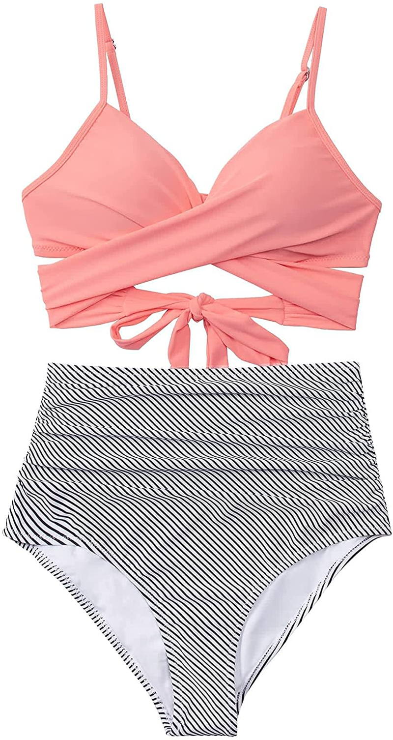 CUPSHE Women'S High Waist Bikini Swimsuit Floral Print Tie Two Piece Bathing Suit  Kylie Max   