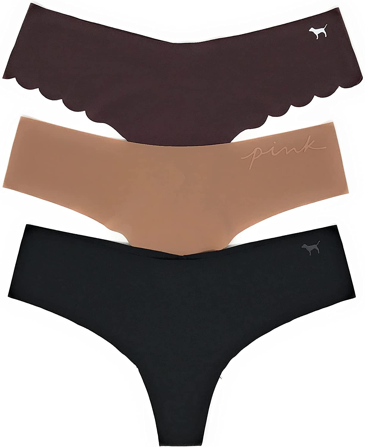 Victoria's Secret PINK Thong Panty Set of 3 Apparel & Accessories > Clothing > Underwear & Socks > Underwear Victoria's Secret No-show Burnt Umber / Mocha Latte / Black Solid Medium 