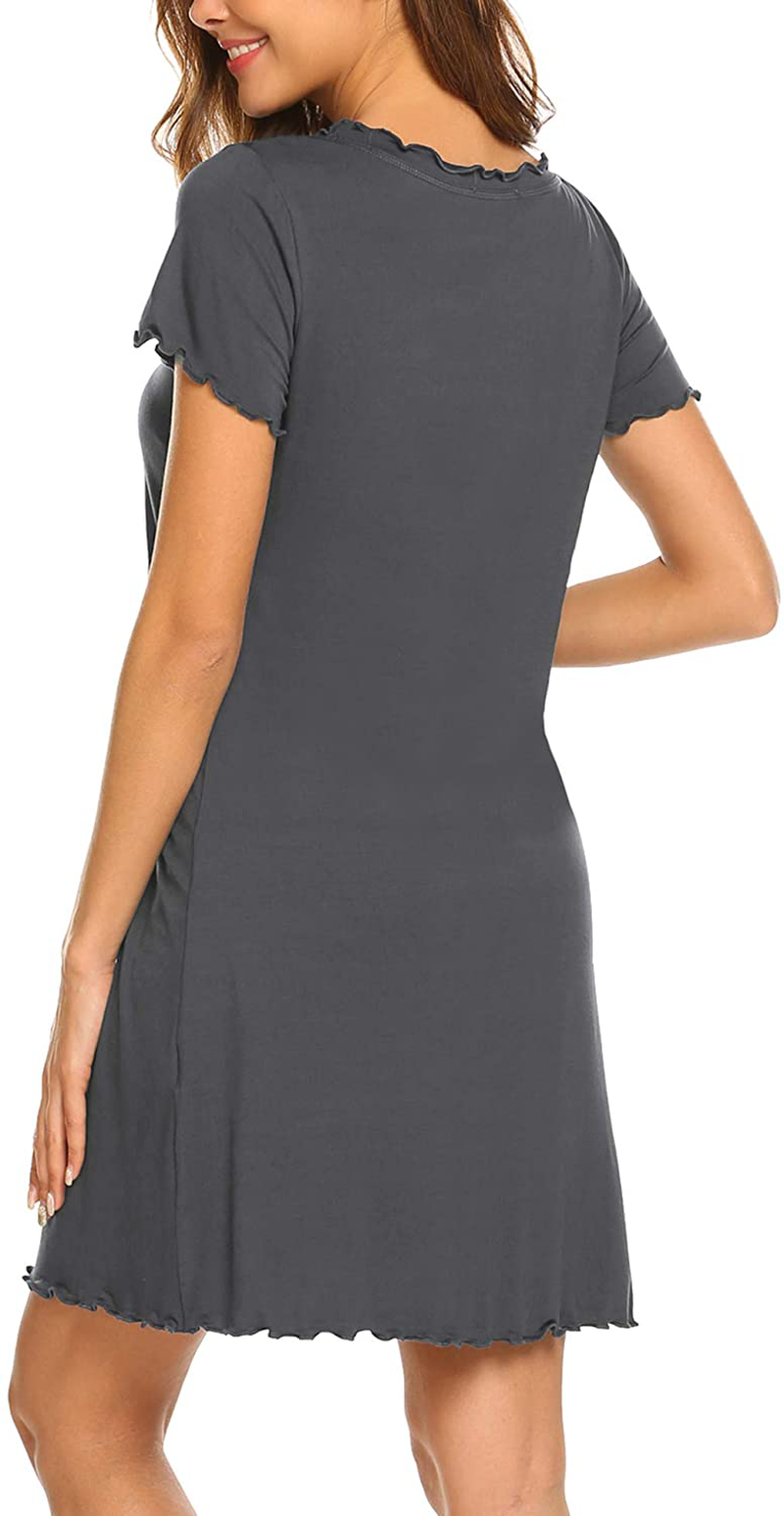 Ekouaer Womens Sleepshirt Short Sleeve Ruffle Seams Nightgown Soft Sleeping Shirts Loungewear Nightshirts Apparel & Accessories > Clothing > Sleepwear & Loungewear > Nightgowns Kylie Max   