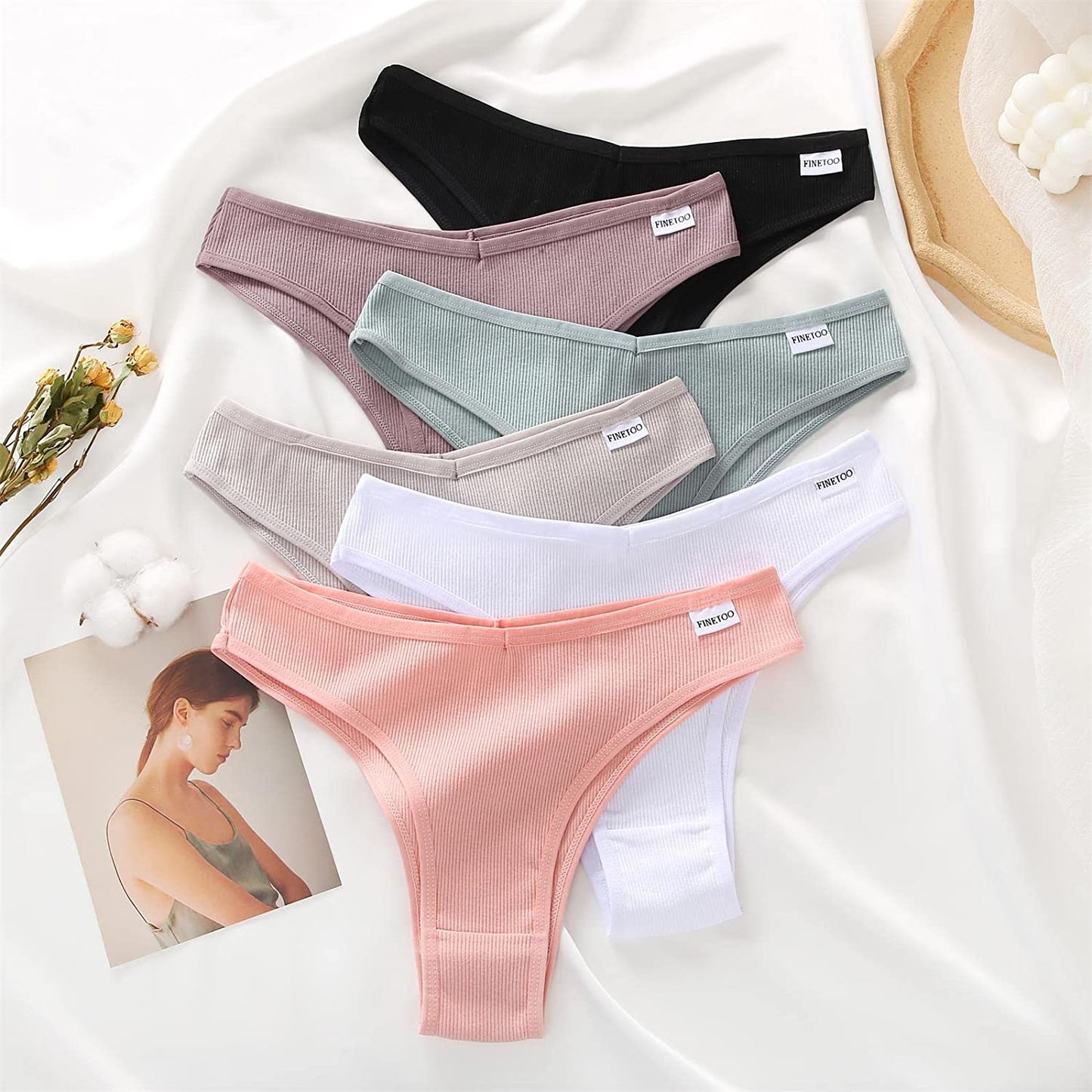 FINETOO 6 Pack Womens Cotton Underwear Sexy V-Waist Bikini Panties Ladies Brazilian Hipster Cheeky S-XL  KYLIE MAX   