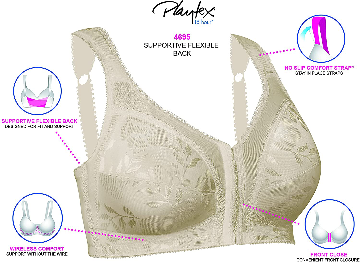 Playtex Women'S 18 Hour Front-Close Wirefree Bra W/ Flex Back US4695 Apparel & Accessories > Clothing > Underwear & Socks > Bras Kylie Max   