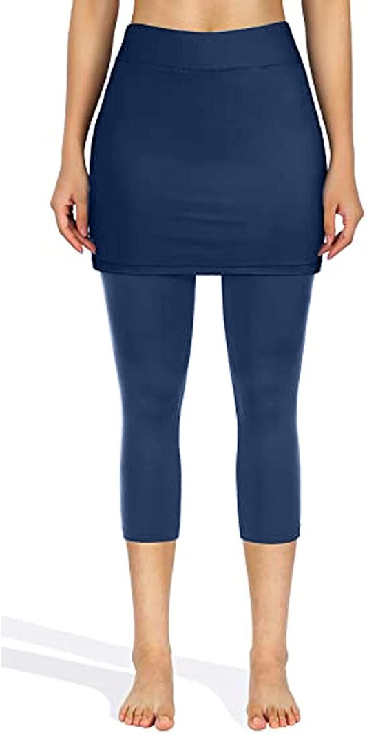 Burband Womens Skirted Leggings Capri Skirt Yoga Active Tights Pants Golf Tennis Workout Skort Sport Leggings with Pockets Apparel & Accessories > Clothing > Underwear & Socks > Shapewear Burband Navy Small 