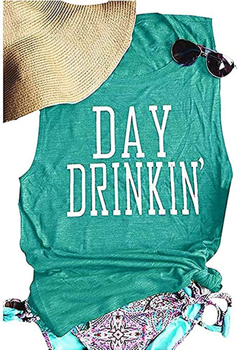 Bealatt Day Drinkin’ Casual Tank Tops Funny Letters Print Vest T-Shirt, Cute Drinking Shirt Tank for Women Apparel & Accessories > Clothing > Activewear Kylie Max   