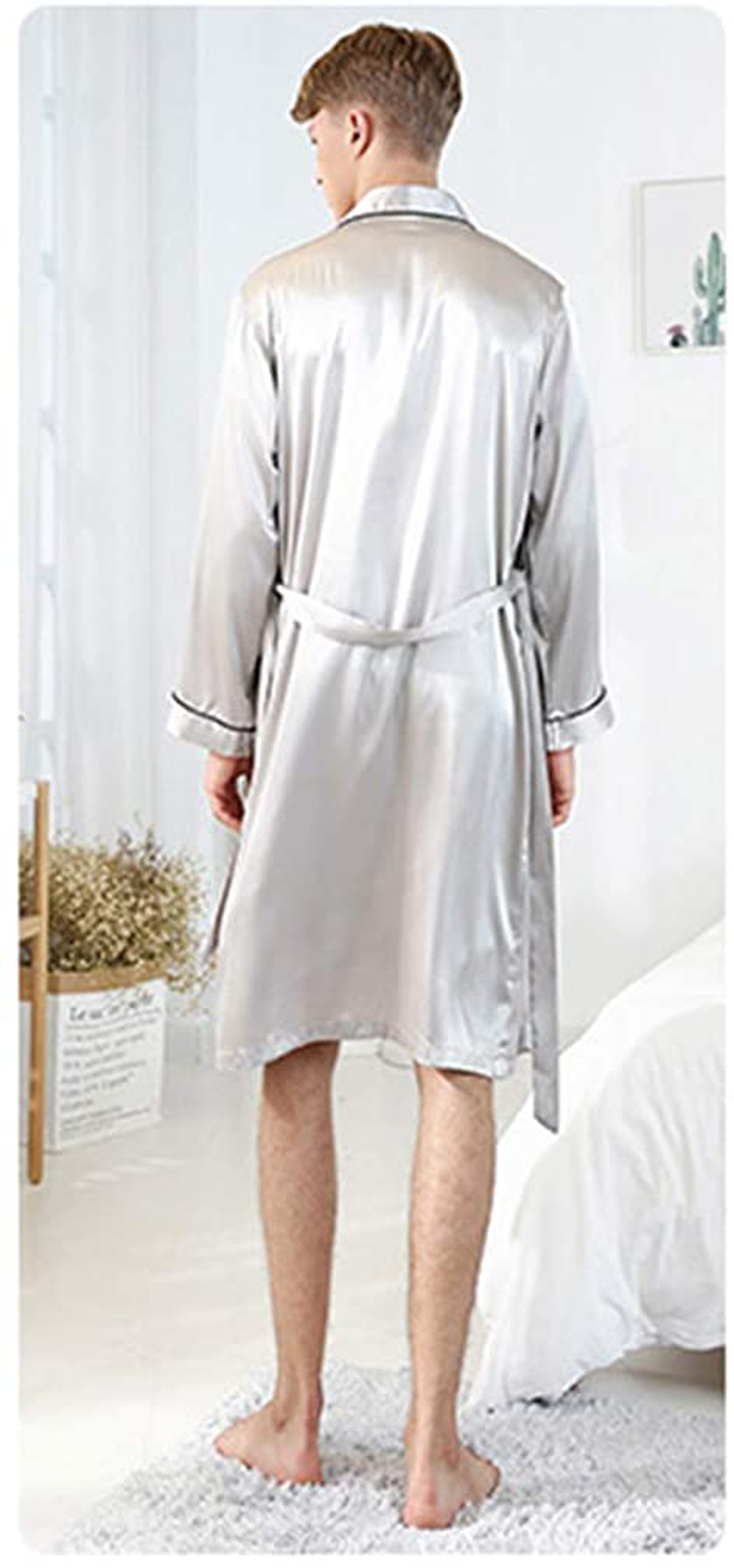 Lavnis Men'S Satin Bathrobe Nightgown Casual Kimono Robe Loungewear Sleepwear Pajama Set with Shorts Apparel & Accessories > Clothing > Sleepwear & Loungewear > Robes Kylie Max   