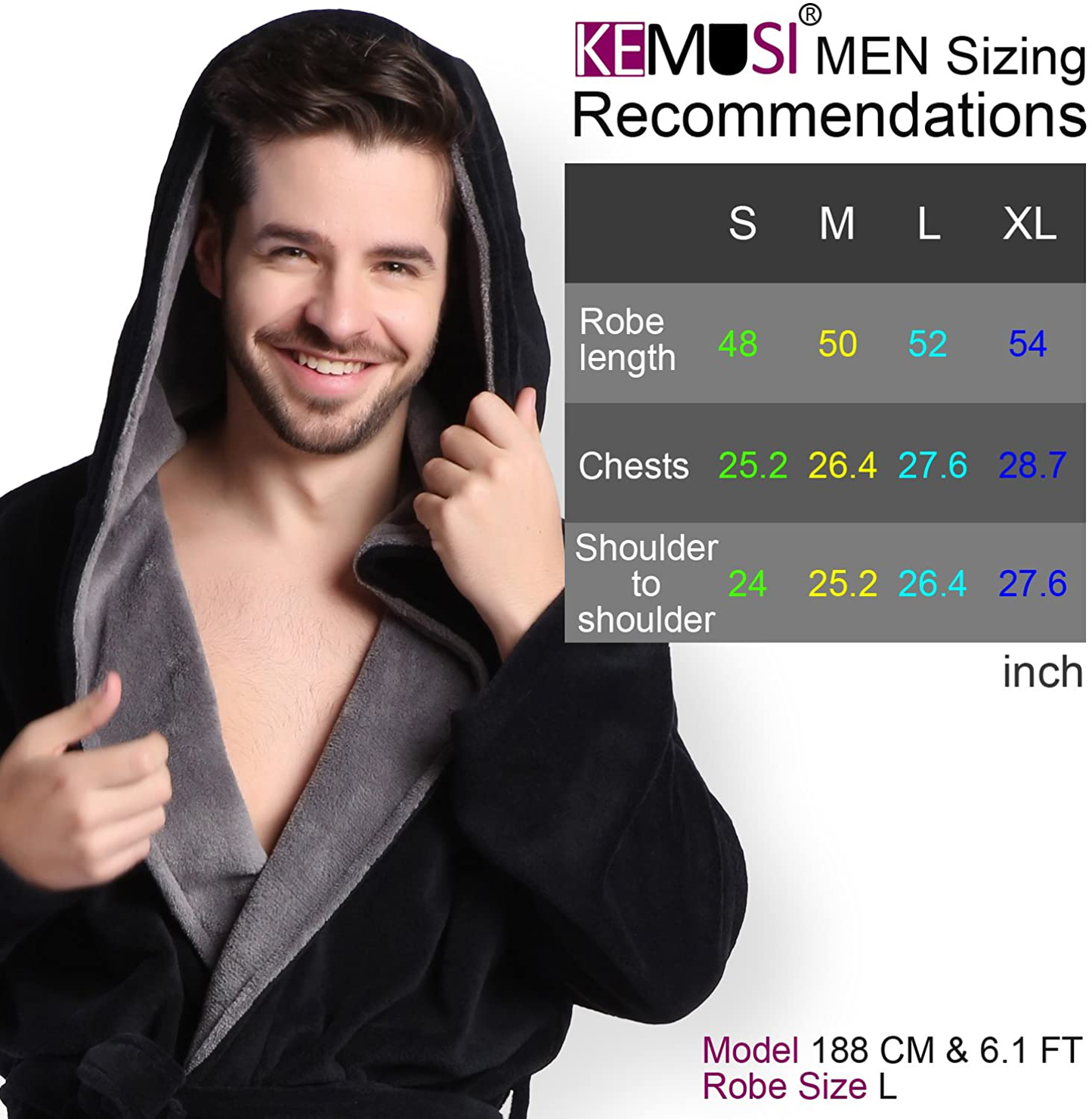 KEMUSI Hooded Herringbone Men'S Soft Spa Full Lenght Bathrobe,Comfy Full Length Warm Nightdress Apparel & Accessories > Clothing > Sleepwear & Loungewear > Robes Kylie Max   