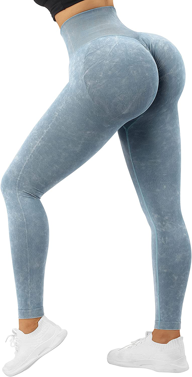 OMKAGI Women Scrunch Butt Lifting Leggings Seamless High Waisted Workout Yoga Pants Apparel & Accessories > Clothing > Activewear OMKAGI 657-tie Dye Light Blue Small 