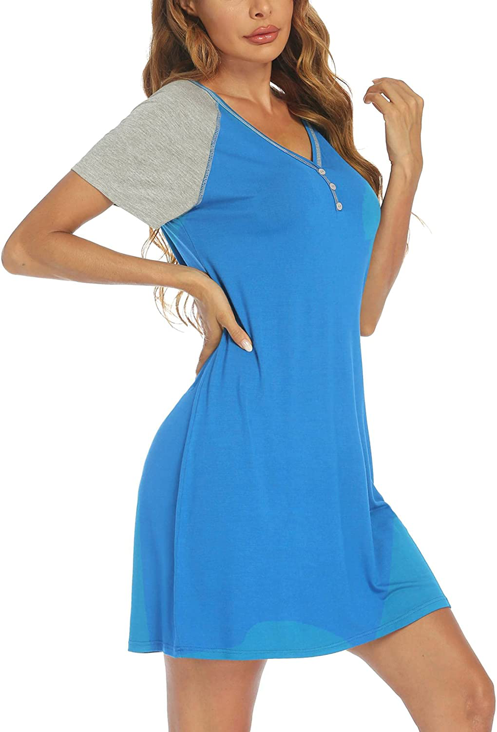 Ekouaer Women'S Short Sleeve V-Neck Nightgown Soft Sleeping Shirts Loungewear Nightshirts Apparel & Accessories > Clothing > Sleepwear & Loungewear > Nightgowns Kylie Max   