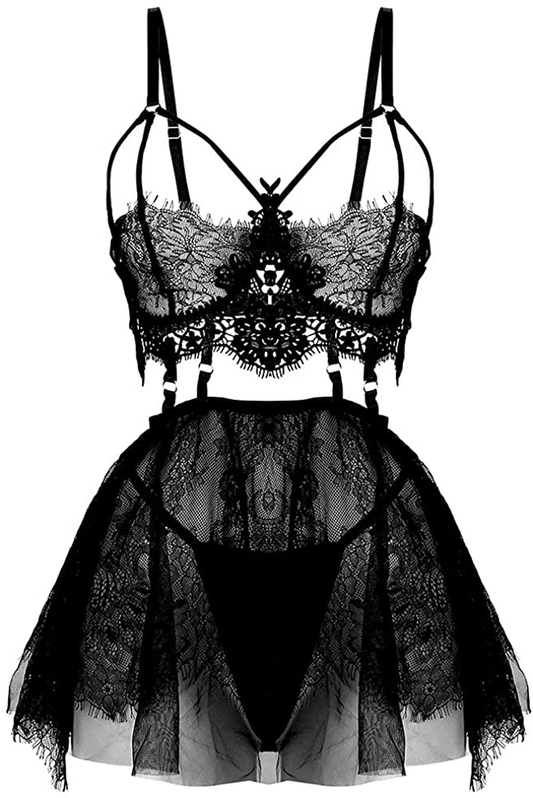 Plus Size Lingerie for Women Lace Black Babydoll Sexy Mesh High Waisted Nightdress Strappy Exotic Sleepwear Apparel & Accessories > Clothing > Underwear & Socks > Lingerie Kylie Max   