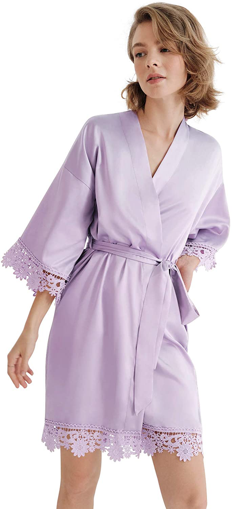 SIORO Women'S Satin Robe Lace Silk Kimono Robes Short for Bridesmaid Wedding Party Nightgown, Small~X-Large Apparel & Accessories > Clothing > Sleepwear & Loungewear > Robes KYLIE MAX   