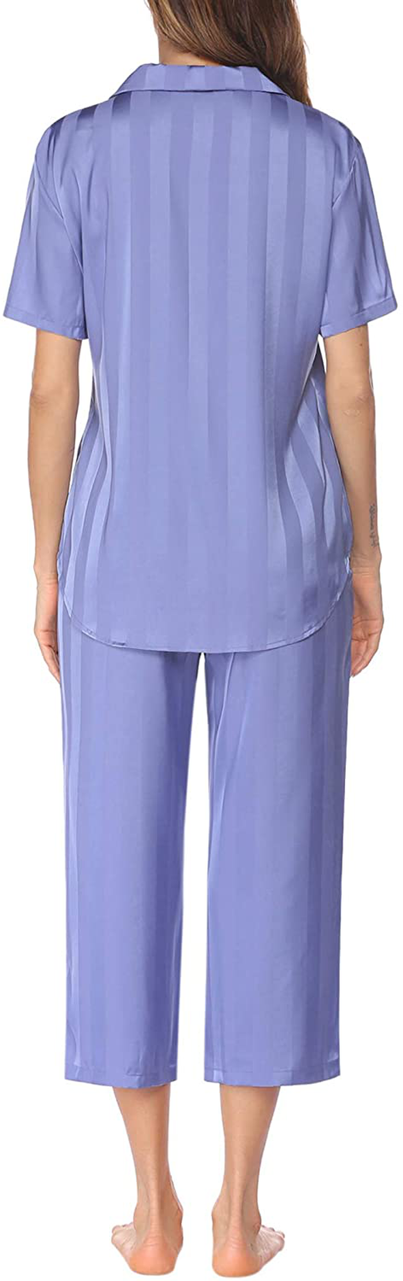 Ekouaer Women Silk Satin Pajamas Button down Lounge Sets Short Sleeve Sleepwear Apparel & Accessories > Clothing > Sleepwear & Loungewear > Pajamas Kylie Max   