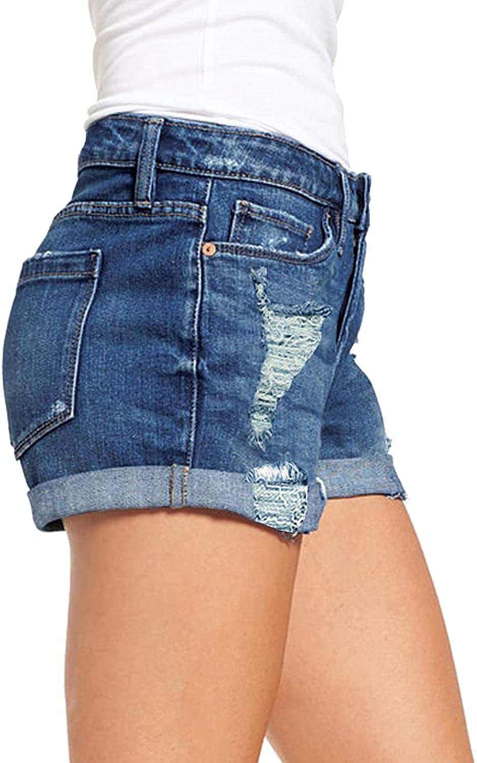 Luvamia Women'S Ripped Denim Jean Shorts High Waisted Stretchy Folded Hem Short Jeans Apparel & Accessories > Clothing > Shorts Kylie Max   