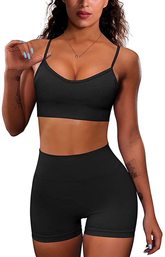 OQQ Yoga Outfit for Women Seamless 2 Piece Workout Gym High Waist Leggings with Sport Bra Set Apparel & Accessories > Clothing > Underwear & Socks > Lingerie HZSN A: Black1 Small 