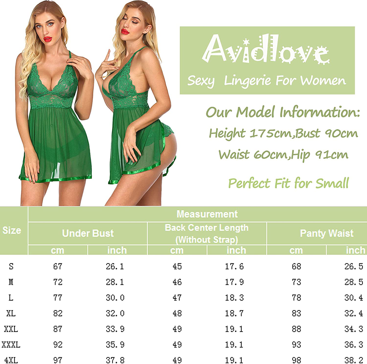 Avidlove Women Lingerie Lace Babydoll Strap Chemise Halter Teddy V Neck Sleepwear Apparel & Accessories > Clothing > Underwear & Socks > Lingerie Kylie Max   