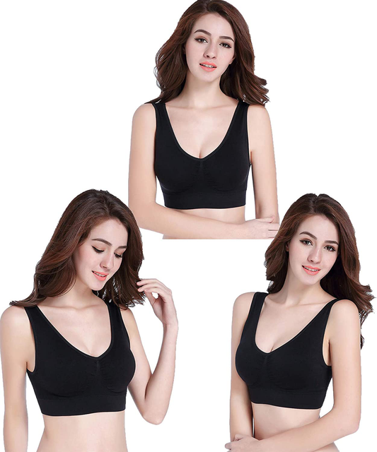 PRETTYWELL Sleep Bras for Women, Comfort Seamless Wireless Stretchy Sports Bra,3 Pack Yoga Bras, with Removable Pads Apparel & Accessories > Clothing > Underwear & Socks > Bras Kylie Max   
