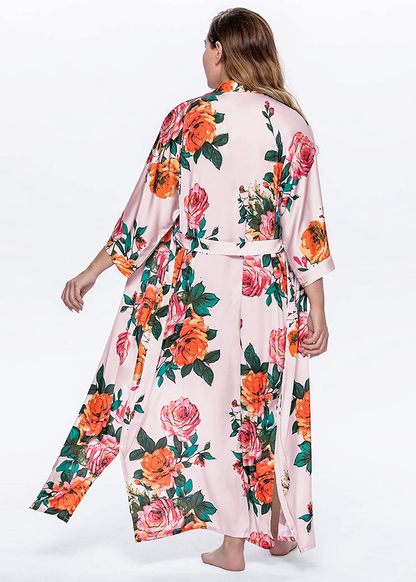 BABEYOND Kimono Robe plus Size Long Floral Satin Robes plus Size Kimono Cover up Loose Cardigan Top Bachelorette Party Robe Apparel & Accessories > Clothing > Sleepwear & Loungewear > Robes KYLIE MAX   