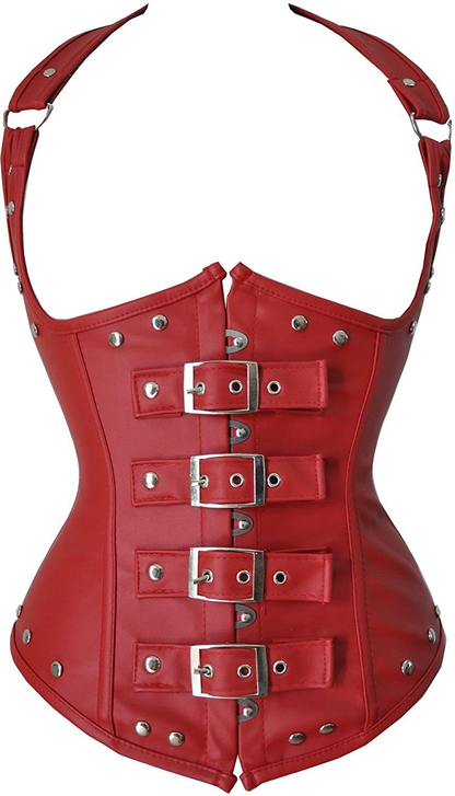 Blidece Women'S Fashion PU Leather Halter Shoulder Straps Underbust Corset Top Apparel & Accessories > Clothing > Underwear & Socks > Lingerie Blidece Red Large 