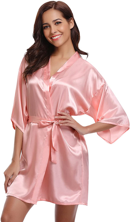 Litherday Women'S Kimono Robe Silk Bathrobe Sleepwear Short Satin Robes for Bridal Bridesmaids Dressing Gown Apparel & Accessories > Clothing > Sleepwear & Loungewear > Robes Litherday Orange Medium 