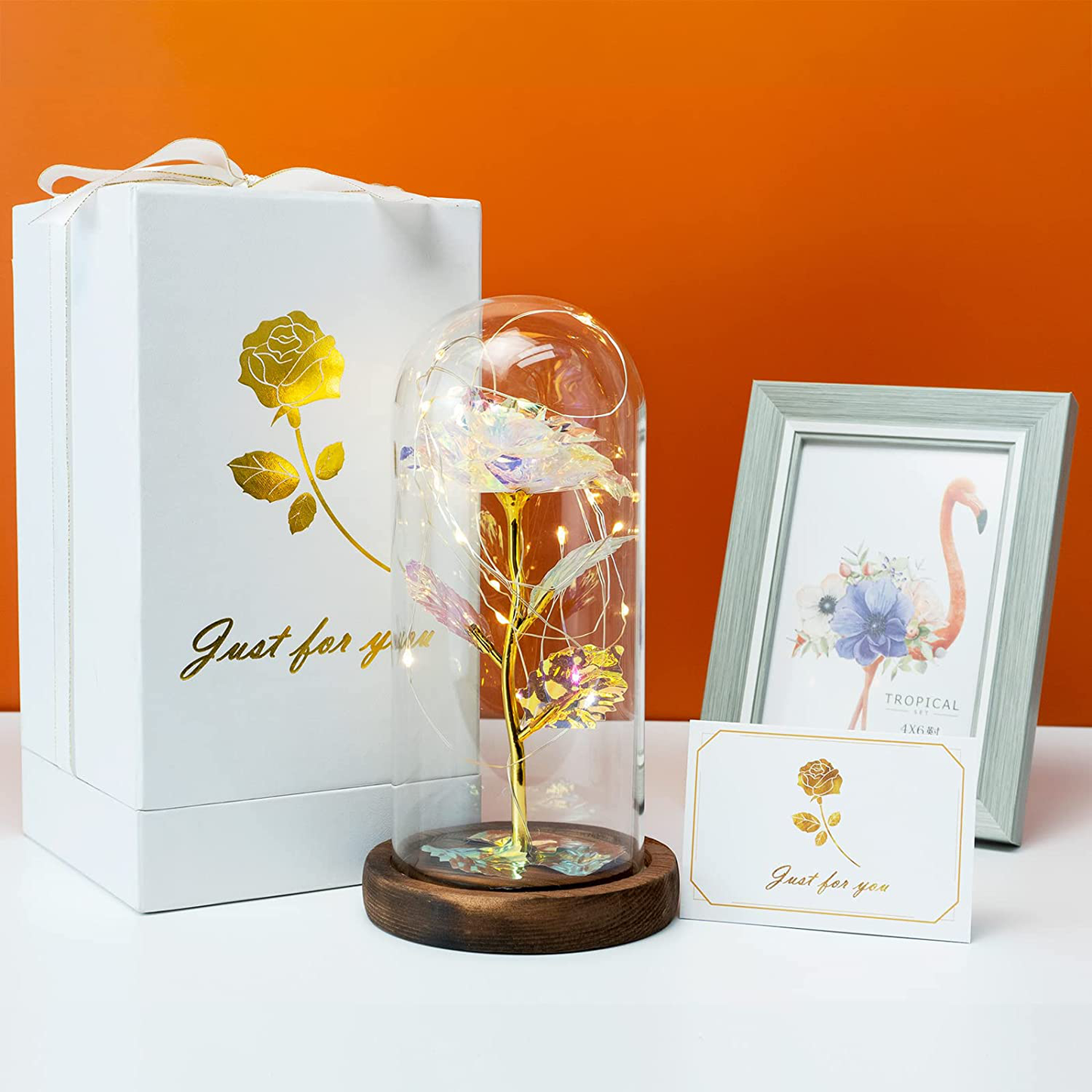 Tongtai Galaxy Rose Flower Gift-Galaxy Enchanted Rose with Led Light String in Glass Dome -Gifts for Women Mom Her Birthday Wedding Anniversary Room Home Bedroom Decor Arts & Entertainment > Party & Celebration > Gift Giving Tongtai   