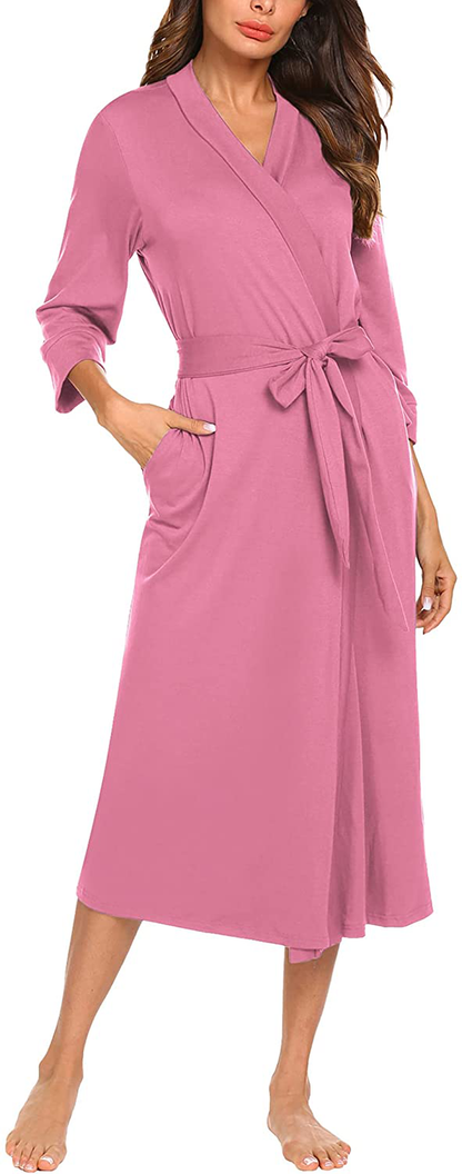 MAXMODA Women Kimono Robes Long Knit Bathrobe Soft Robe Casual Ladies Loungewear S-3XL Apparel & Accessories > Clothing > Sleepwear & Loungewear > Robes MAXMODA Rose Pink Large 