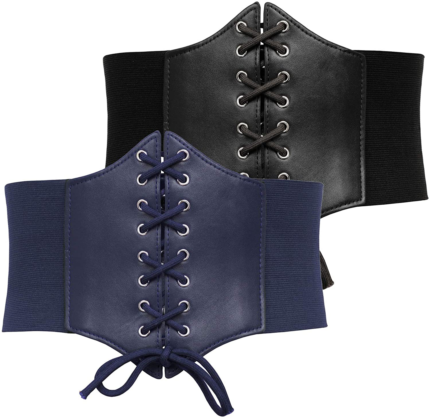 GRACE KARIN Lace-Up Cinch Belt Tied Corset Elastic Waist Belt Apparel & Accessories > Clothing Accessories > Belts GRACE KARIN Black + Navy Blue XXX-Large 