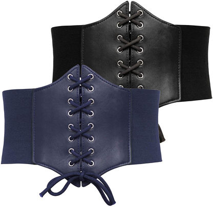 GRACE KARIN Lace-Up Cinch Belt Tied Corset Elastic Waist Belt Apparel & Accessories > Clothing Accessories > Belts GRACE KARIN Black + Navy Blue XXX-Large 