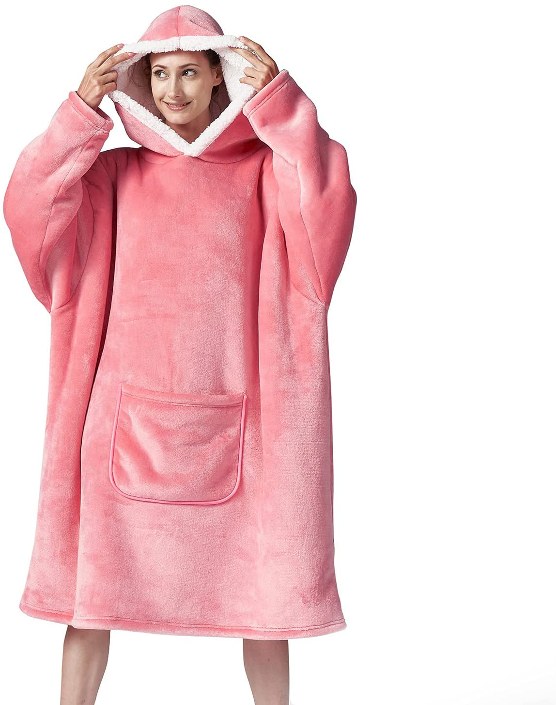 Hansleep Wearable Blanket Sherpa Oversized Sweatshirt with Hoodie, Soft Warm Flannel Fleece Throw Blankets Sweatshirt with Sleeves and Pocket, One Size Fits All (Grey, Medium) Arts & Entertainment > Party & Celebration > Gift Giving Hansleep Pink Medium 