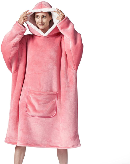 Hansleep Wearable Blanket Sherpa Oversized Sweatshirt with Hoodie, Soft Warm Flannel Fleece Throw Blankets Sweatshirt with Sleeves and Pocket, One Size Fits All (Grey, Medium) Arts & Entertainment > Party & Celebration > Gift Giving Hansleep Pink Medium 