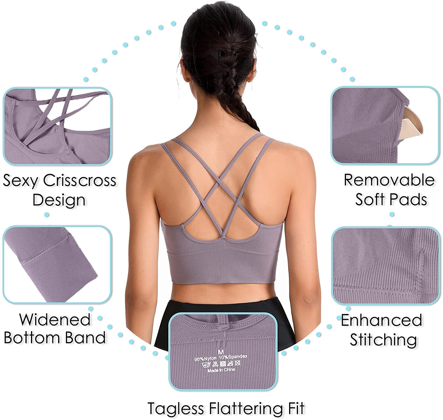Evercute Cross Back Sport Bras Padded Strappy Criss Cross Cropped Bras for Yoga Workout Fitness Low Impact Apparel & Accessories > Clothing > Underwear & Socks > Bras Kylie Max   