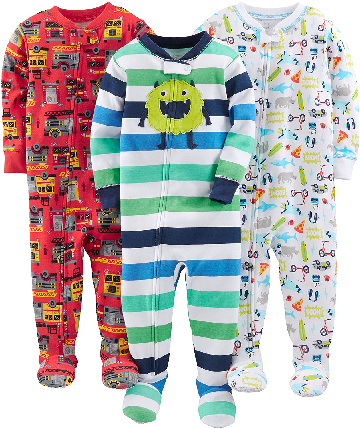 Simple Joys by Carter'S Toddler and Baby Boys' Snug Fit Footed Cotton Pajamas, Pack of 3 Apparel & Accessories > Clothing > Sleepwear & Loungewear > Pajamas Kylie Max   