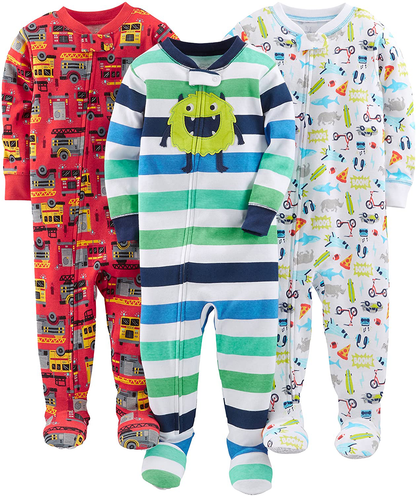 Simple Joys by Carter'S Toddler and Baby Boys' Snug Fit Footed Cotton Pajamas, Pack of 3 Apparel & Accessories > Clothing > Sleepwear & Loungewear > Pajamas Kylie Max   