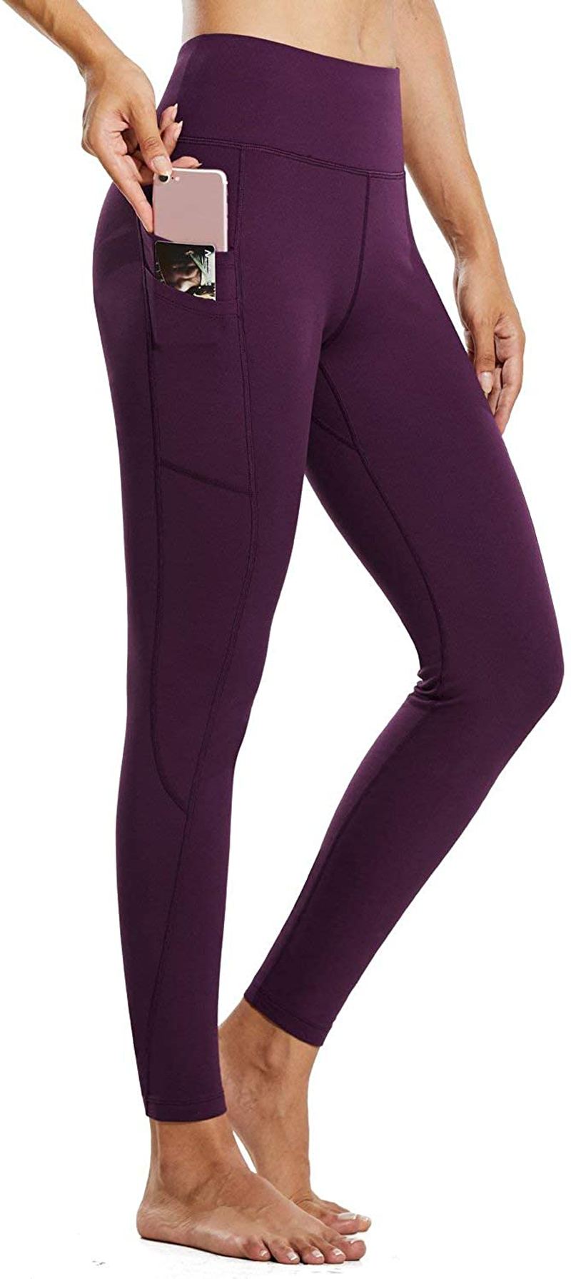 BALEAF Women's Fleece Lined Water Resistant Legging High Waisted Thermal Winter Hiking Running Pants Pockets Apparel & Accessories > Clothing > Activewear BALEAF Purple Small 