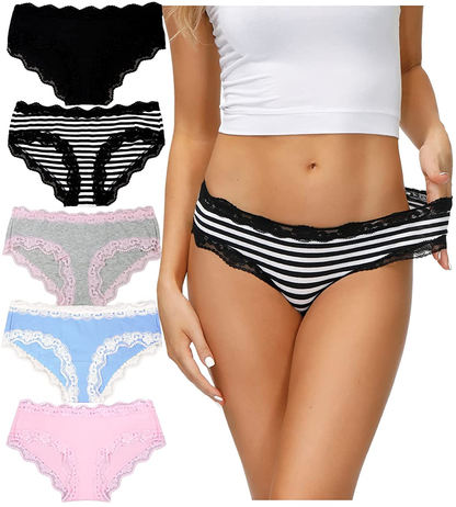 OHLLAVIVY Cotton Underwear Women'S Panties Soft Lace Hipster Briefs Multi-Pack Apparel & Accessories > Clothing > Underwear & Socks > Underwear OHLLAVIVY Lace Briefs(e) X-Large 