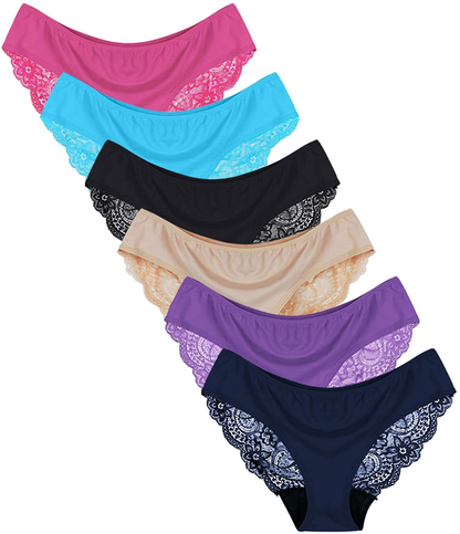 Sunm Boutique Womens Underwear Invisible Seamless Bikini Lace Underwear Half Back Coverage Panties Apparel & Accessories > Clothing > Underwear & Socks > Underwear Sunm Boutique 6 Pack Large 