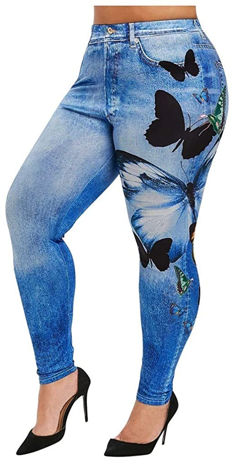 Burband Womens plus Size Stretch Drawstring Stretch Floral Print Jersey Capri Leggings High Rise Skinny Jeans Pants S-5XL Apparel & Accessories > Clothing > Underwear & Socks > Shapewear Burband Light Blue XX-Large 