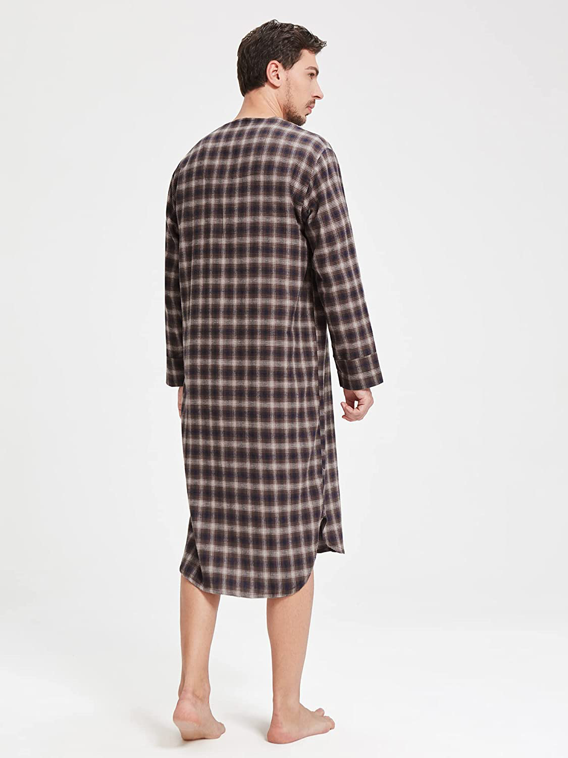 SIORO Men'S Flannel Nightshirt Plaid Cotton Nightwear Loose Pajama Sleep Shirt Apparel & Accessories > Clothing > Sleepwear & Loungewear > Nightgowns Kylie Max   