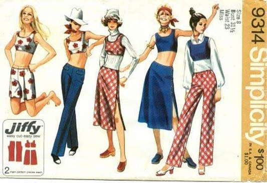 Simplicity 9314 Sewing Pattern Misses Retro Hip-Hugger Pants Midi-Skirt Top Check Offers for Size Apparel & Accessories > Clothing > Underwear & Socks > Underwear Simplicity   