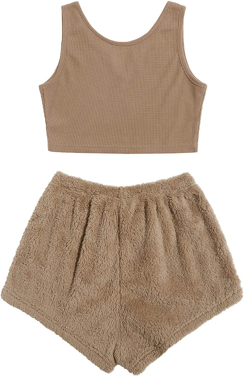 Verdusa Women'S 2 Piece PJ Set Notched Tank Top & Teddy Shorts Fuzzy Lounge Pajama Set Apparel & Accessories > Clothing > Sleepwear & Loungewear Kylie Max   
