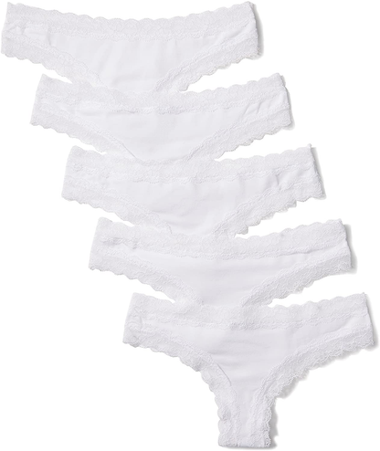 Iris & Lilly Women'S Cotton and Lace Thong Underwear, Pack of 5 Apparel & Accessories > Clothing > Underwear & Socks > Underwear Iris & Lilly White XX-Large 