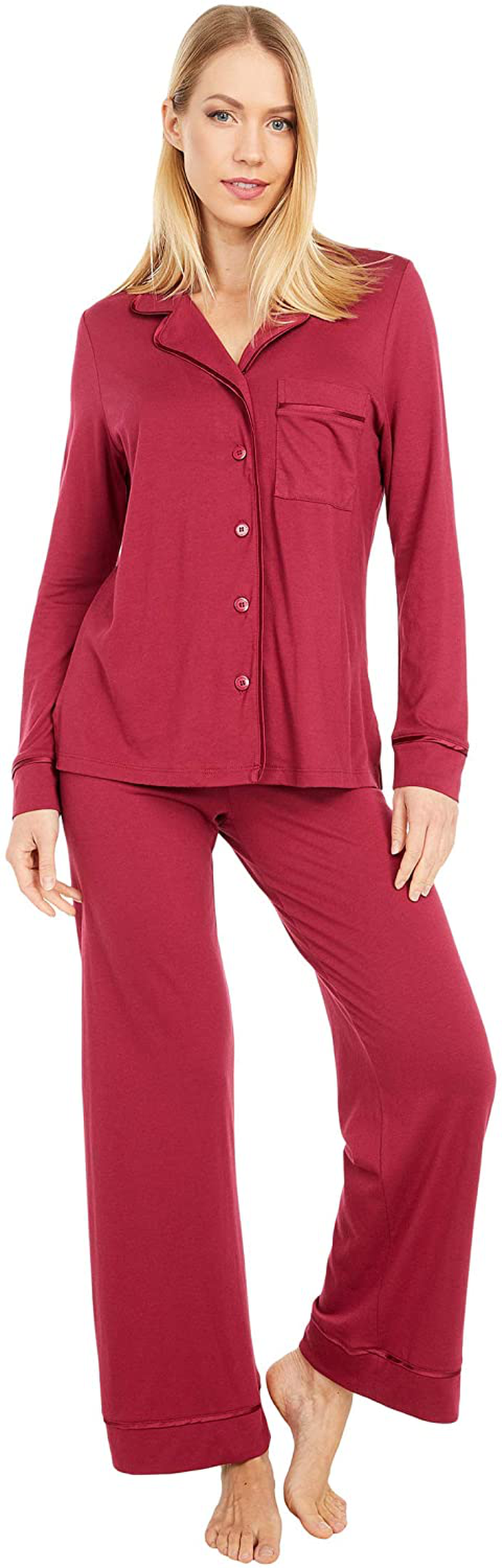 Cosabella Women's Bella Petite Long Sleeve Top & Pants Pajamas Set Apparel & Accessories > Clothing > Sleepwear & Loungewear > Pajamas Cosabella Deep Ruby/Deep Ruby PetiteLarge 