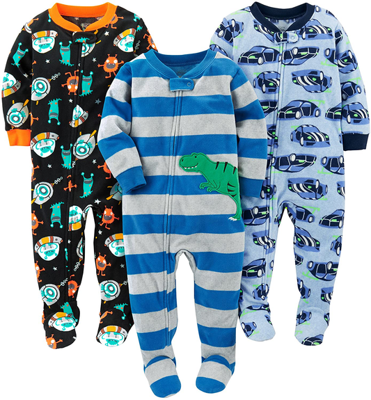Simple Joys by Carter'S Toddler and Baby Boys' Loose Fit Fleece Footed Pajamas, Pack of 3 Apparel & Accessories > Clothing > Sleepwear & Loungewear > Pajamas Kylie Max   