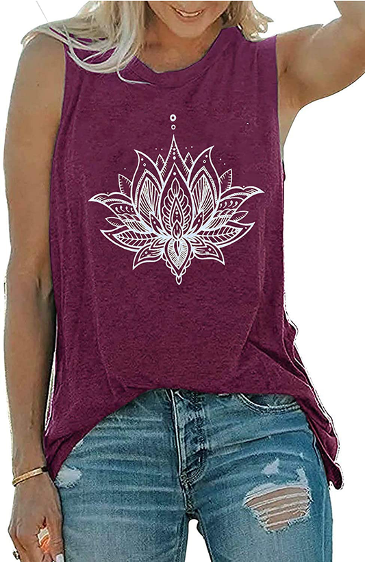 QIANRUO Lotus Flower Tank Top Women Meditation Yoga Shirts Casual Workout Muscle Tank Top Summer Sleeveless Graphic Tees Vest Apparel & Accessories > Clothing > Activewear Kylie Max   