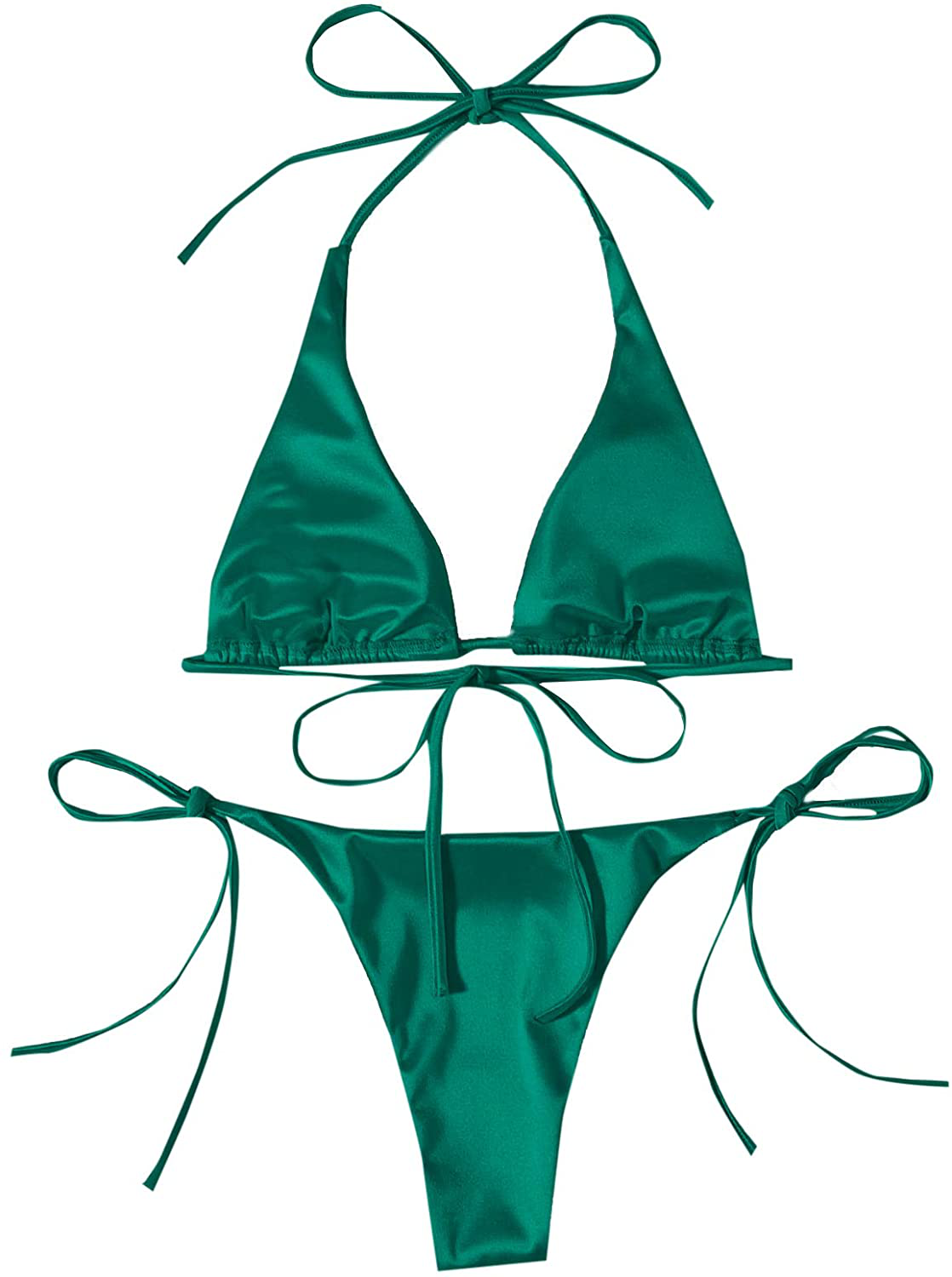 SOLY HUX Women'S Metallic Halter Top Two Piece Swimsuit Tie Side Triangle Bikini  Kylie Max   