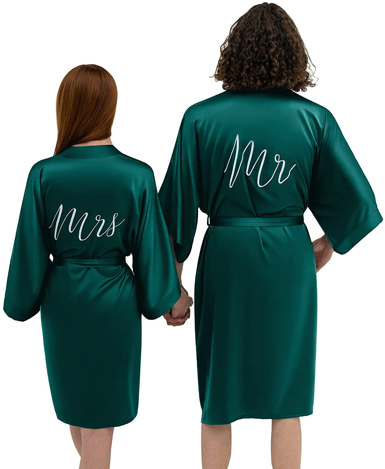 AW BRIDAL Matching Robes for Couples, 2Pcs Mr and Mrs Robes Satin Couple Robes Sleepwear Wedding Gifts for Women Men Apparel & Accessories > Clothing > Sleepwear & Loungewear > Robes AW BRIDAL Hunter Green-white Mr./Mrs Monogram  
