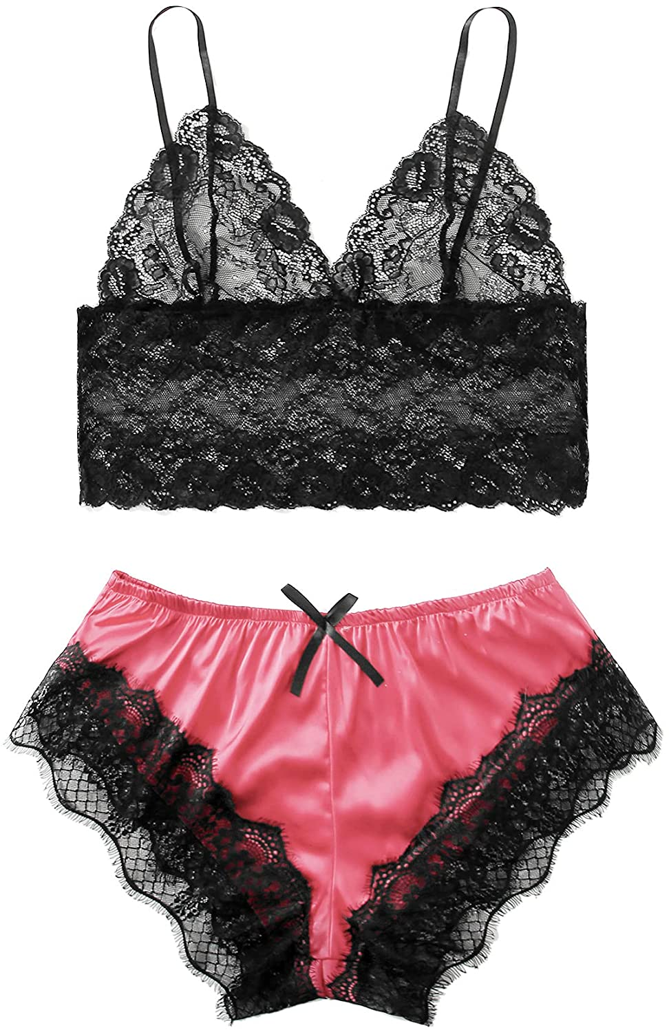 SOLY HUX Women'S plus Size Spaghetti Strap Lace Trim Bralette and Shorts Sleepwear Pajama Lingerie Set Apparel & Accessories > Clothing > Underwear & Socks > Lingerie KYLIE MAX Coral Pink 4X-Large Plus 