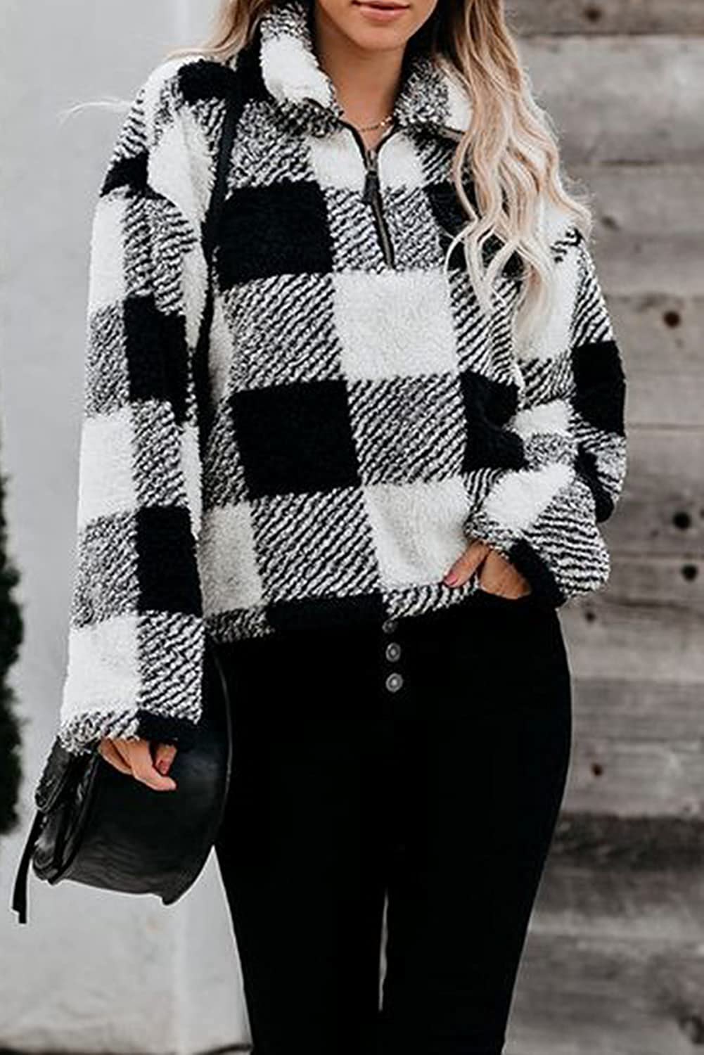 BTFBM Women Sherpa Pullover Quarter Zip Long Sleeve Fluffy Soft Fleece Jackets Sweaters Sweatshirts Hoodies Outwear Coat Apparel & Accessories > Clothing > Activewear Kylie Max   