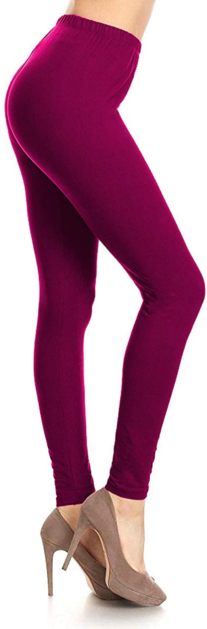Leggings Depot Cotton Women'S Premium Quality Ultra Soft Solid Leggings Apparel & Accessories > Clothing > Underwear & Socks > Shapewear LEGGINGS DEPOT Wine 1X-3X 